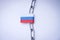 Flag of Russia and a chain with a lock. Country blocking. Prohibited.