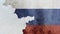 Flag of Russia on cracked cement of old damaged wall texture background. Russian