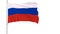 Flag of Russia on a flagpole fluttering in the wind on a white background, 3d rendering.