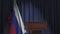 Flag of Russia and speaker podium tribune. Political event or statement related conceptual 3D animation