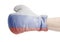 Flag of the Russian Federation on boxing gloves wearing in male hand
