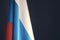 Flag Russian Federation on dark gray background, tricolor banner patriot Russia