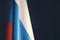 Flag Russian Federation on dark gray background, tricolor banner patriot Russia