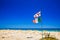 Flag of Sardinia on the beach, Sardinia, Italy, Europe