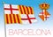 Flag and seal of Barcelona city, Catalonia, Spain