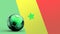 Flag of Senegal with metal soccer ball, national soccer flag, soccer world cup, football european soccer, american and african