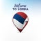 Flag of Serbia in shape of map pointer or marker. Welcome to Serbia. Vector.