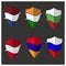 Flag shield stock vector. Armenia, Netherlands, Bulgaria, Austria, Russia and India flag. Vector illustration on gray background.