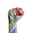 Flag of South Africa painted on human fist like victory symbol
