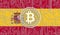 flag of Spain and bitcoin, Integrated Circuit Board pattern. Bitcoin Stock Growth. Conceptual image for investors in