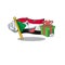 Flag sudan character in cartoon shape holding gift