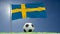 Flag of Sweden fluttering and a football rolls on the lawn, 3d rendering, 4k footage