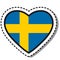 Flag Sweden heart sticker on white background. Vintage vector love badge. Template design element. National day. Travel sign