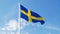 Flag of Sweden or swedish flag waving on a blue clear sky background video 4k