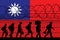 Flag of Taiwan - Refugees near barbed wire fence. Migrants migrates to other countries.