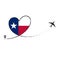 Flag Texas Love Romantic travel Airplane air plane Aircraft Aeroplane flying fly jet airline line path vector fun funny