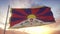 Flag of Tibet waving in the wind, sky and sun background