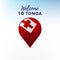 Flag of Tonga in shape of map pointer or marker. Welcome to Tonga. Vector illustration.