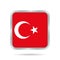 Flag of Turkey. Shiny metallic gray square button.