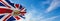 flag of UK Consular at cloudy sky background on sunset, panoramic view. united kingdom of great Britain, England. copy space for