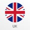 Flag of UK round icon or badge. United Kingdom and Great Britain circle button. British national symbol. Vector illustration