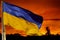 flag of ukraine against the background of the sunset