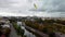 Flag of Ukraine, Kharkiv city center autumn aerial