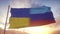 Flag of Ukraine and Luhansk. Ukraine and Republic of Luhansk Flag waving in wind