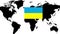 The flag of Ukraine pulsates against the background of the world map. War in Ukraine. No Russian aggression