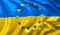 Flag of Ukraine with the stars of European Union, flying in the wind
