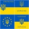 Flag of Ukraine with the Trident and inscriptions. Set