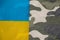The flag of Ukraine is yellow-blue and as a background the camouflage military uniform is green, stop the war