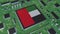 Flag of the United Arab Emirates on the operating chipset. UAE information technology or hardware development related