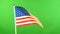 Flag of USA on flagpole on green background. American Flag waving in wind.