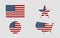 Flag usa. Star flag usa. USA map. American flag in circle. Set of american flags in flat design