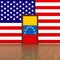 Flag Venezuela and USA on wall and door. 3D illustration