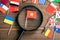 Flag of Vietnam. Flags of many countries, magnifying glass on table