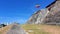 Flag wavering in front of Castle of Saint Philippe, Castillo San Felipe de Barajas. Scenic view of Cartagena modern