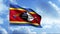 Flag waving in cloudy sky. Motion. Beautiful 3D animation of moving flag on flagpole. Eswatini flag is flying on