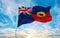 flag of Western Australia Fire and Rescue Service , Australia at cloudy sky background on sunset, panoramic view. Australian