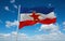 flag of Yugoslavia 1946 1992, Europe at cloudy sky background, panoramic view. flag representing extinct country,ethnic group or