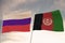 Flags of Afghanistan and Russia waving with cloudy blue sky background, 3D rendering