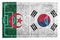 Flags of Algeria and South Korea on soccer field