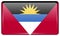 Flags Antigua and Barbuda in the form of a magnet on refrigerator with reflections light.
