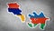 Flags of Armenia and Azerbaijan, The current contours of the countries on a gray background, The concept of tense relations and