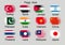Flags of Asian Countries. Turkey, Pakistan, Syria, India, China, Japan, Laos, and others.
