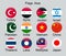 Flags of Asian Countries. Turkey, Pakistan, Syria, India, China, Japan, Laos, and others.