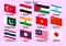 Flags of Asian Countries. Turkey, Pakistan, Syria, India, China, Japan, Laos, and others.