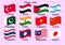 Flags of Asian Countries. Turkey, Pakistan, Syria, India, China, Japan, Laos, and others.