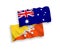 Flags of Australia and Kingdom of Bhutan on a white background